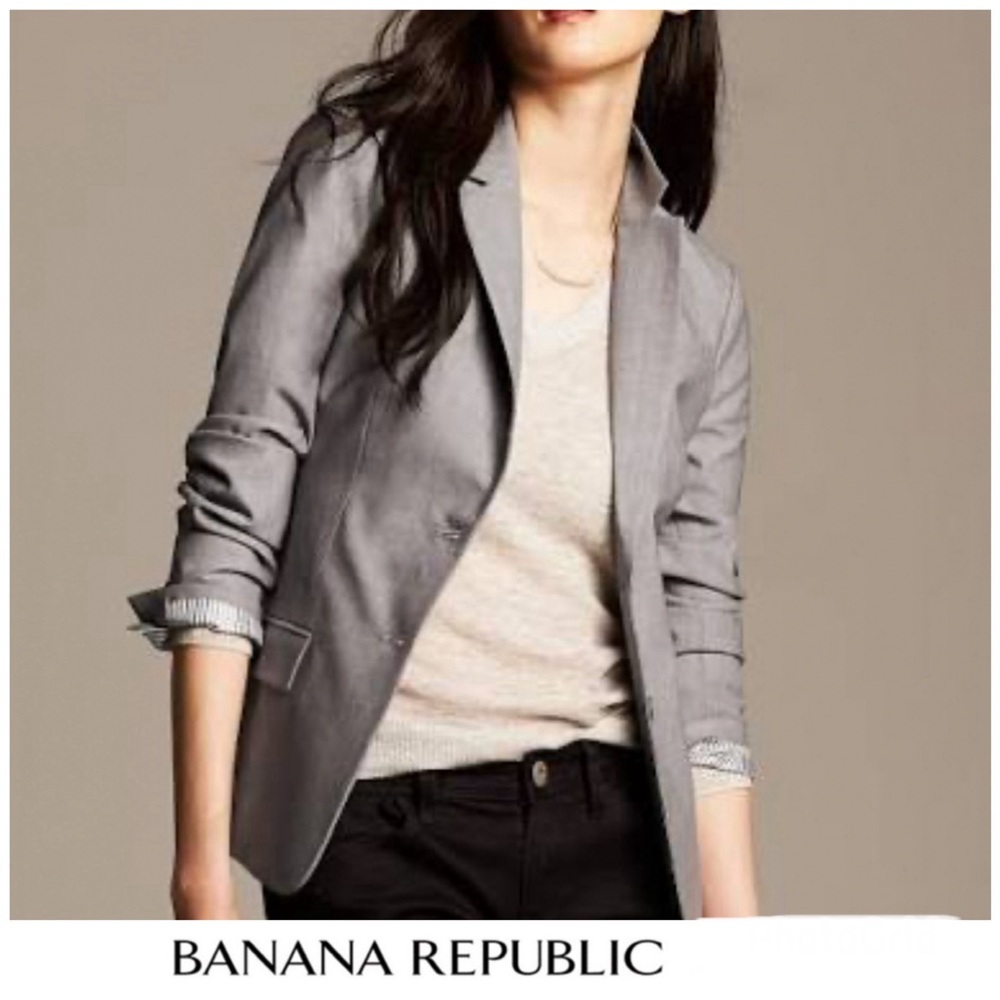 BANANA REPUBLIC Gray Lightweight Wool Blend Tailored Jacket Blazer Sz 16 NEW